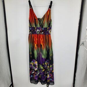 Metro 22 Multicolor Purple Red Floral Multicolor Surplice Neck Maxi Dress 2X‎